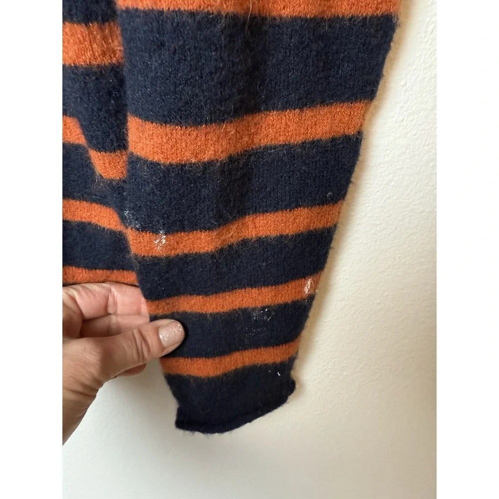 MADEWELL Navy Blue Orange Striped Merino Wool Alpaca Blend Mock Neck‎ Sweater M